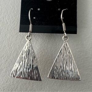 Sterling Silver 925 Triangle Dangle Drop Earrings with Textured Detailing